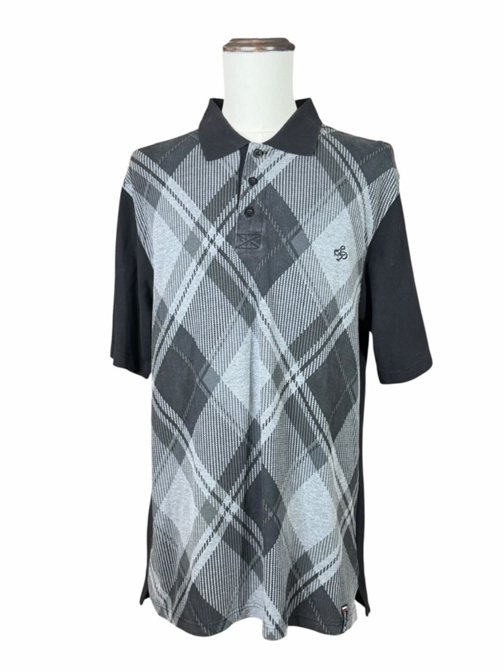 Vintage South Pole Gray & Black Argyle Print Short Sleeve Polo - Size XL